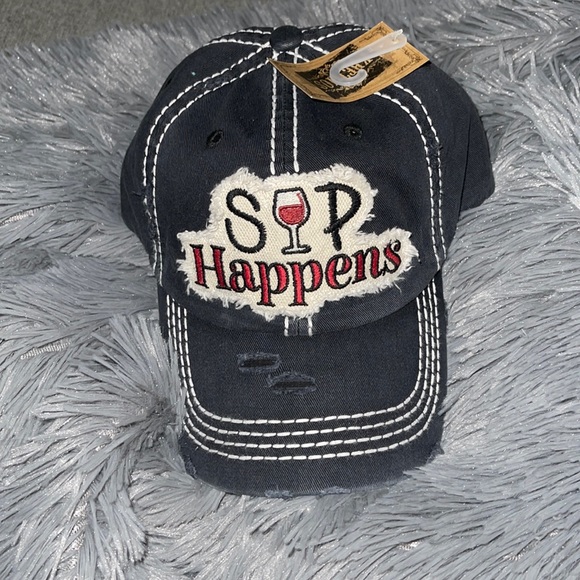 S🍷P Happens Distressed Vintage Baseball Cap - Picture 3 of 6